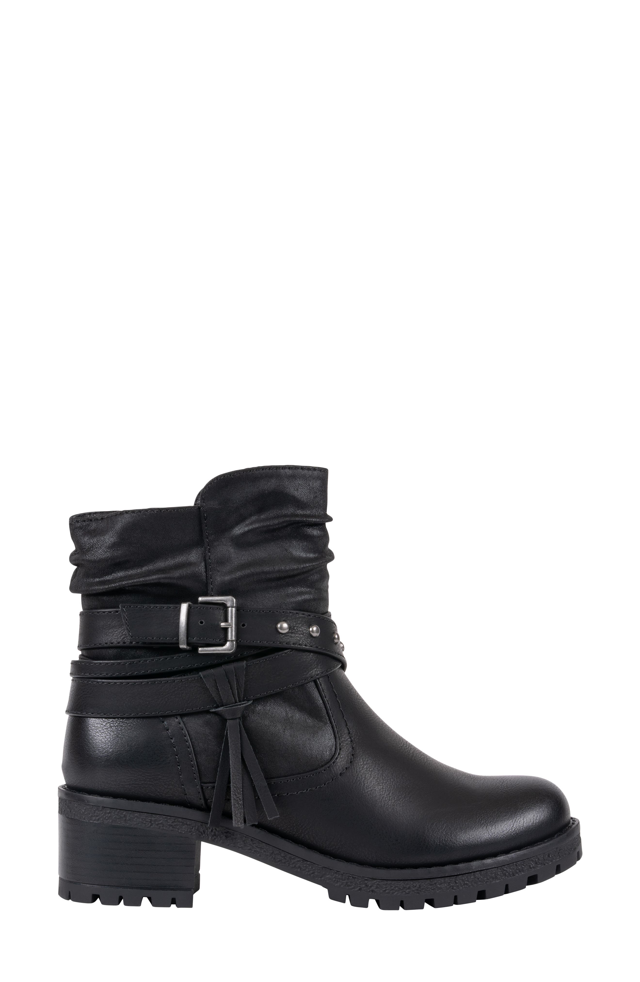 Pauline Faux Leather Moto Bootie, Alternate, color, BLACK