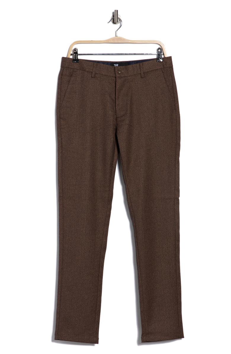 T.R. PREMIUM Slim Fit Flat Front Dress Pants, Main, color, Brown