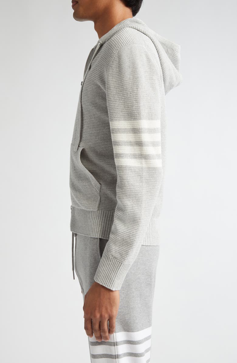 Thom Browne Textured Stitch Linen & Cotton Zip Hoodie, Alternate, color, 065 Lt Grey