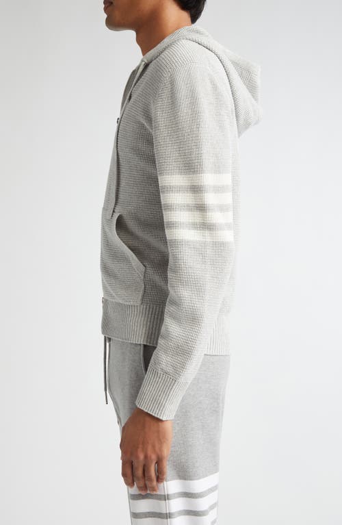 Thom Browne Textured Stitch Linen & Cotton Zip Hoodie In Light Grey