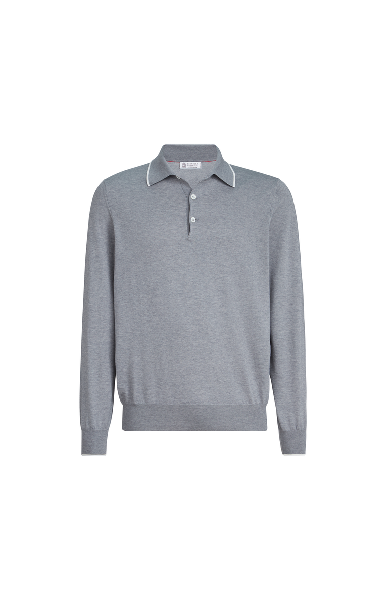 Brunello Cucinelli Cotton and cashmere knit polo, Main, color, Dark Grey
