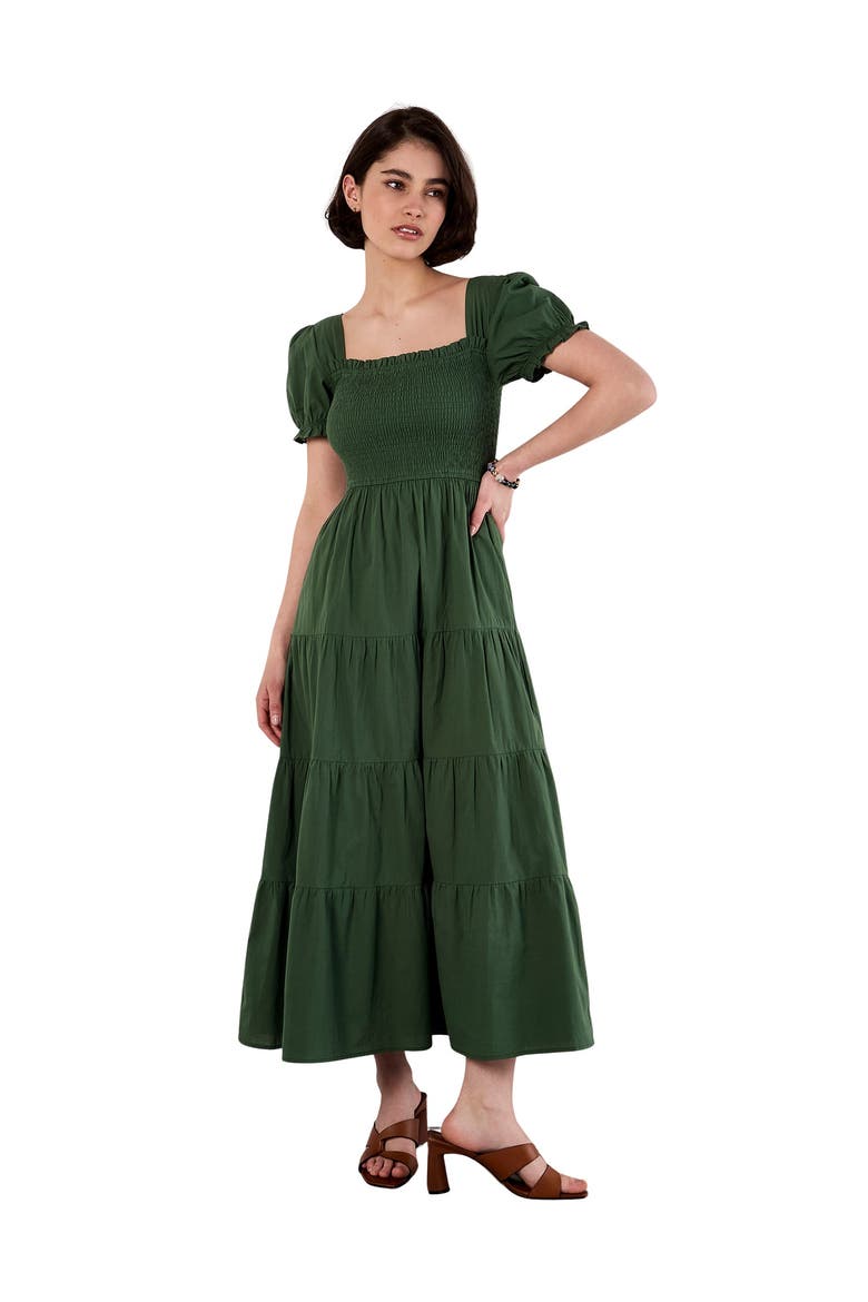 Smocked Cotton Poplin Midi Dress, Main, color, Green