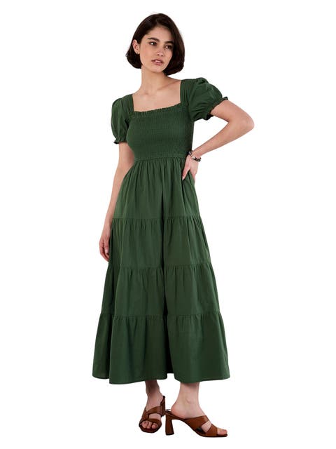 Smocked Cotton Poplin Midi Dress