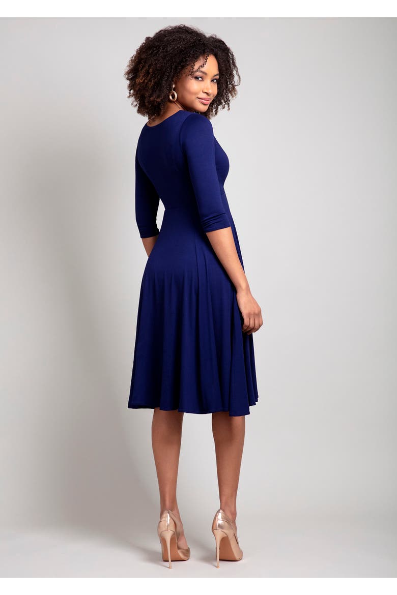 Annie V-Neck 3/4 Sleeve Midi Dress, Alternate, color, Eclipse Blue