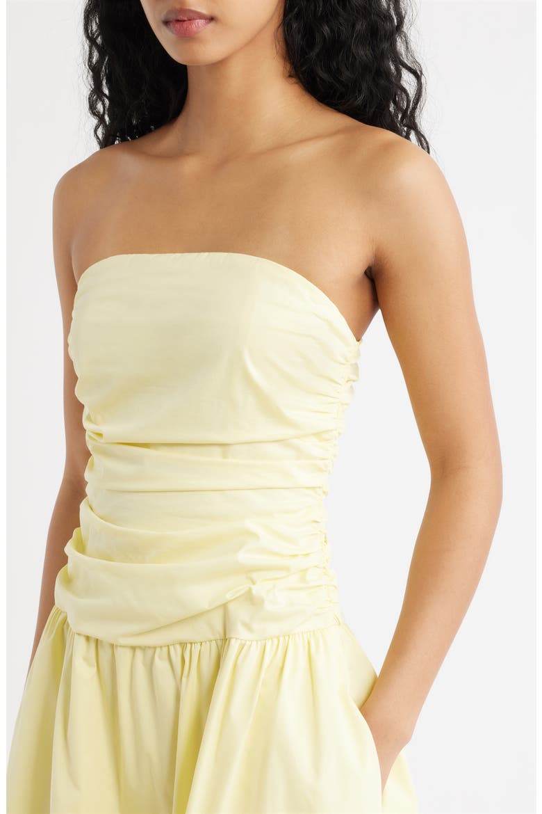 Molly Ruched Bodice Strapless A-Line Midi Dress, Alternate, color, BUTTER YELLOW