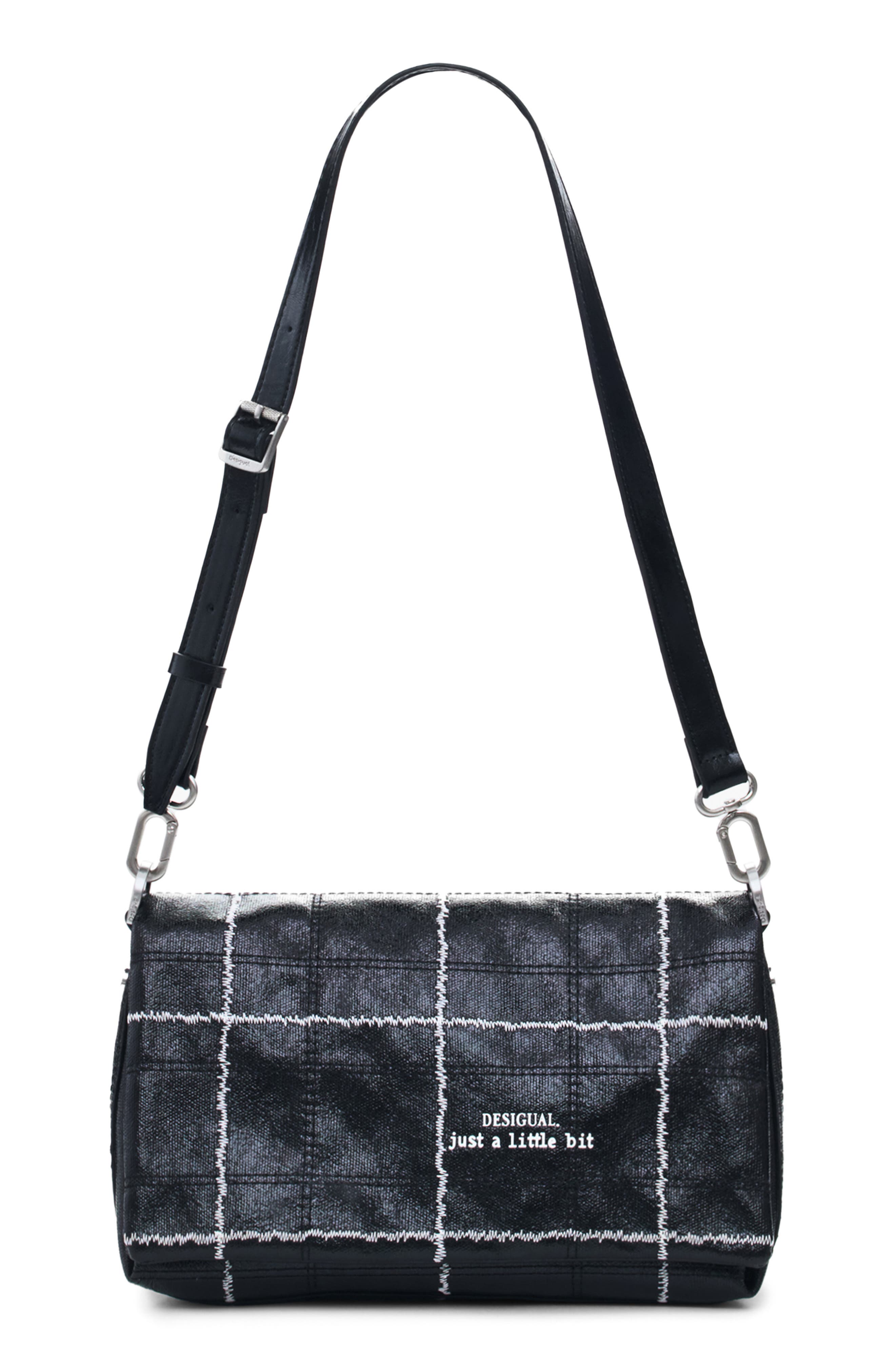 Desigual Topstitched Faux Leather Crossbody Bag, Main, color, Black