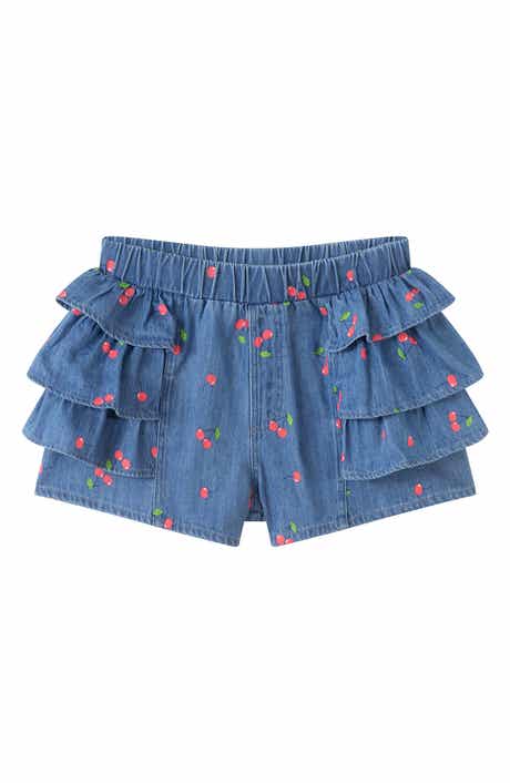 Andy & Evan Kids' Printed Ruffle Denim Shorts