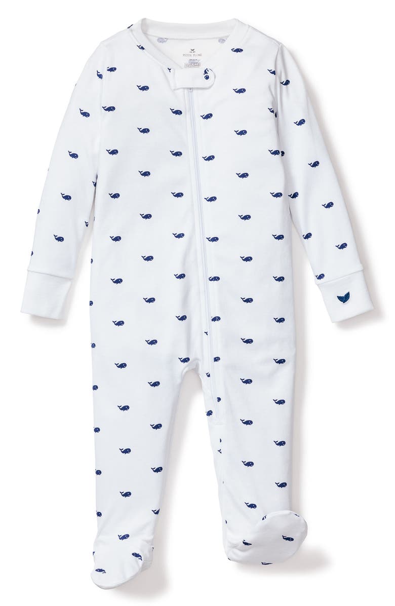 Petite Plume Whale Print Pima Cotton Footie, Main, color, 