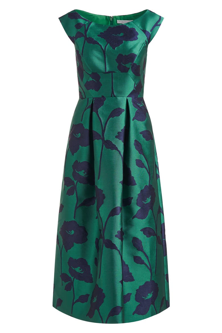 Jenni Floral Jacquard A-Line Dress, Alternate, color, EMERALD/ NAVY