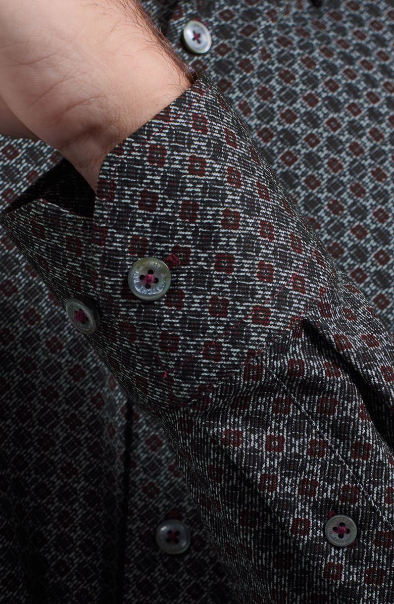 Bugatchi OoohCotton<sup>®</sup> Jules Floral Twill Button-Down Shirt, Alternate, color, Mahogany