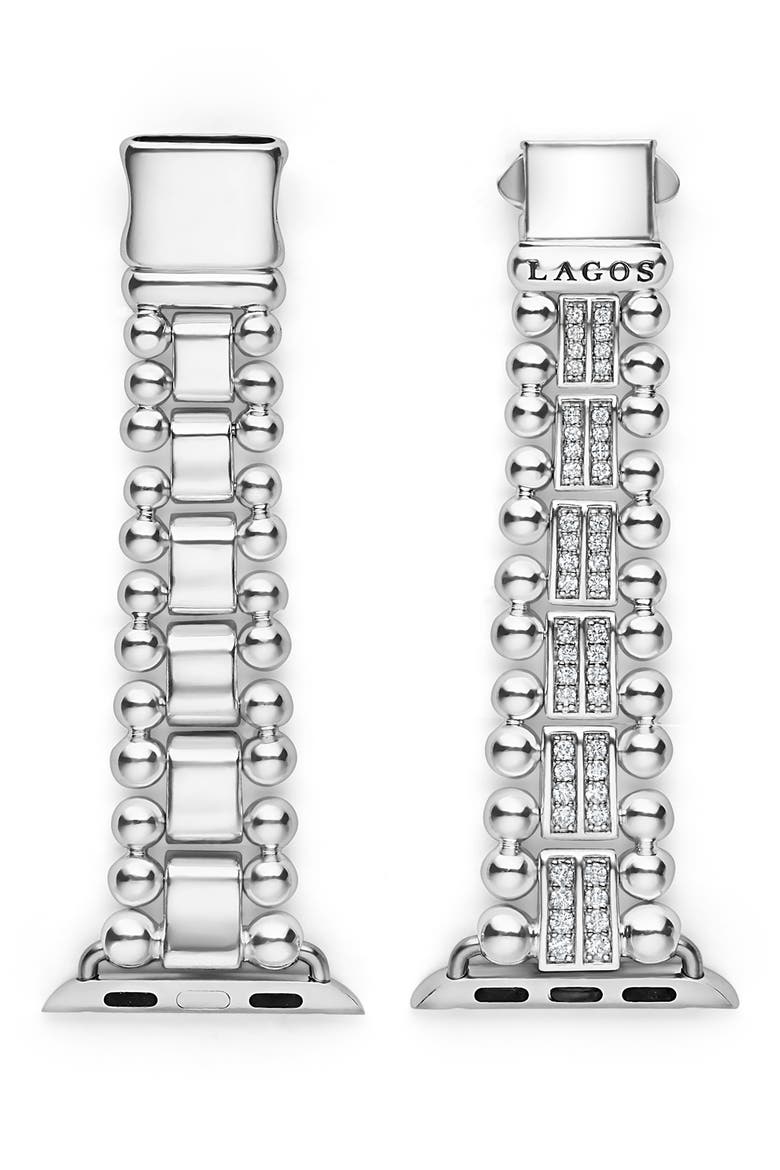 Smart Caviar Sterling Silver Diamond Apple Watch® Watchband, Main, color, SILVER