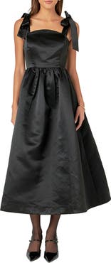 English Factory Bow Strap Satin Midi Dress
