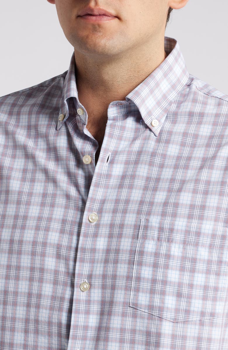 Peter Millar Watson Plaid Performance Poplin Button-Down Shirt, Alternate, color, Galaxy