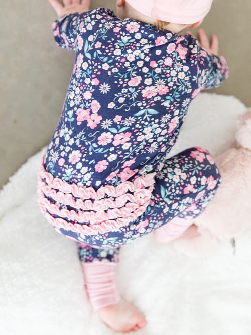 RUFFLEBUTTS RUFFLEBUTTS SOFTSNOOZE BABY GIRLS RUFFLE ONE PIECE CONVERTIBLE PAJAMAS