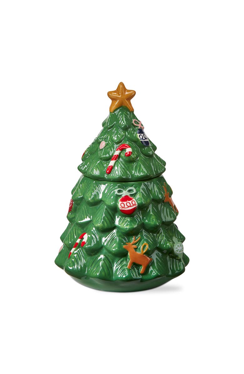 tag Christmas Tree Cookie Jar Ceramic Food Storage Canister, Alternate, color, Multicolored
