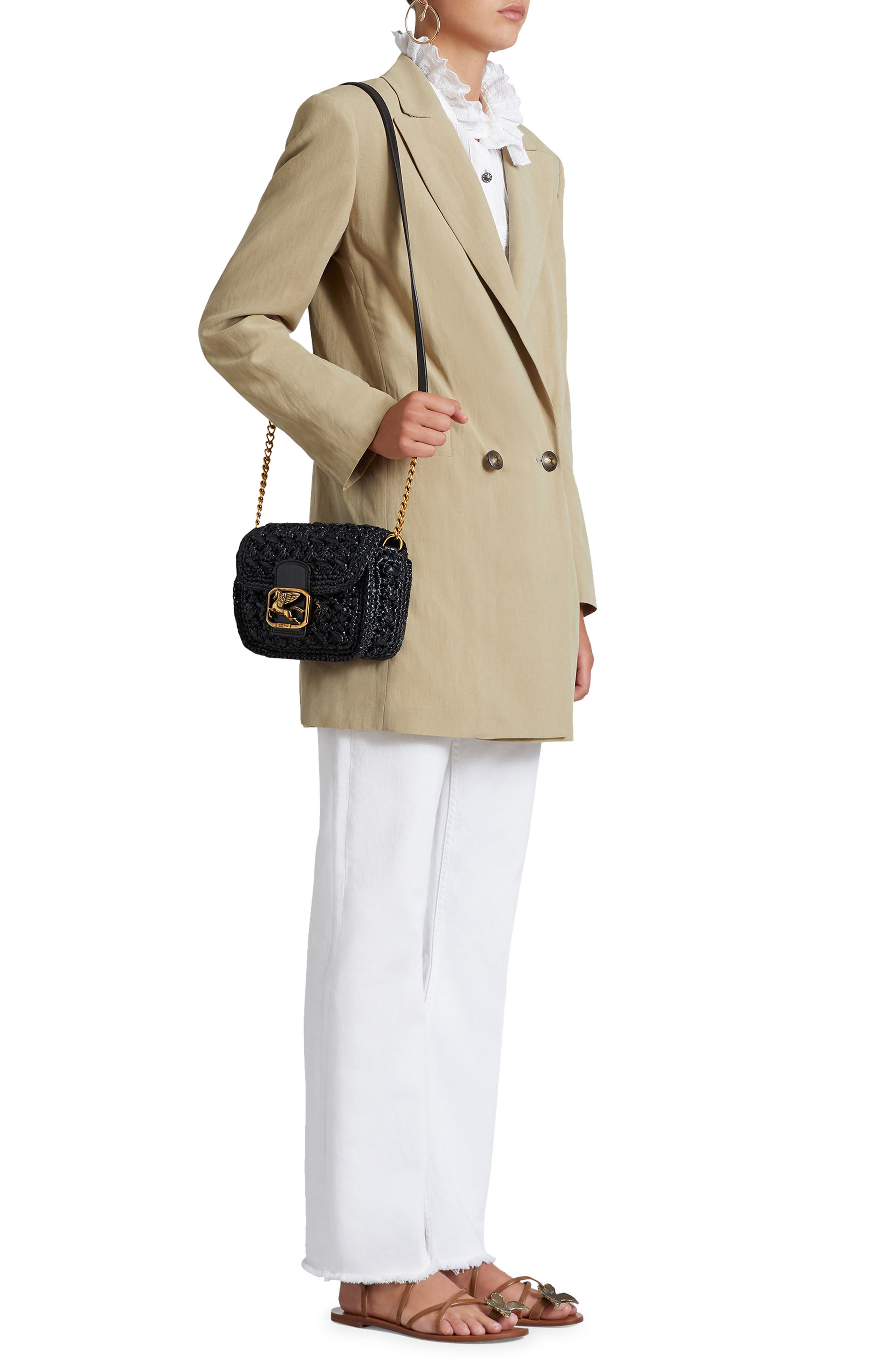 Etro Pegaso Raffia Crossbody Bag, Alternate, color, 