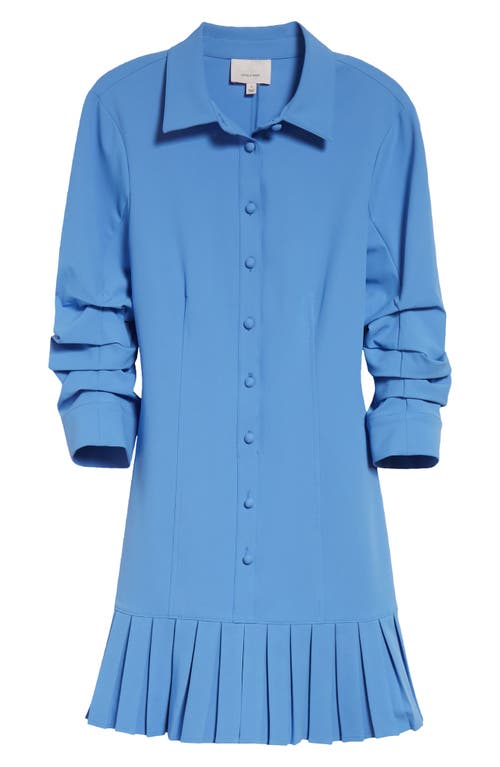 Cinq À Sept Lucilla Topstitched Pleated-hem Mini Shirtdress In Blue