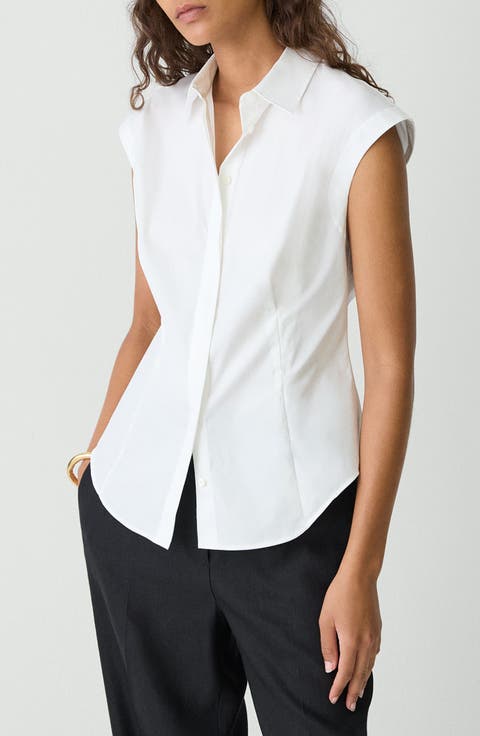 Cap Sleeve Button-Up Shirt