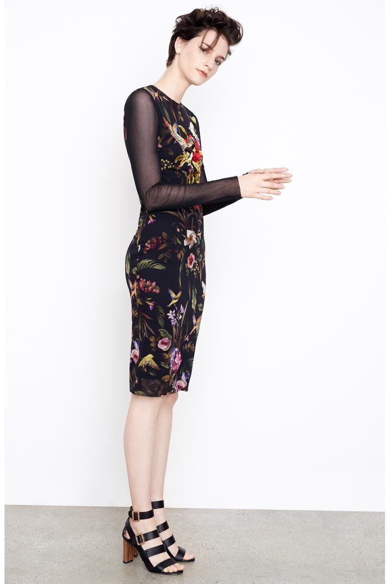 Print Tulle Sheath Dress (Nordstrom Exclusive), Main, color, BLACK