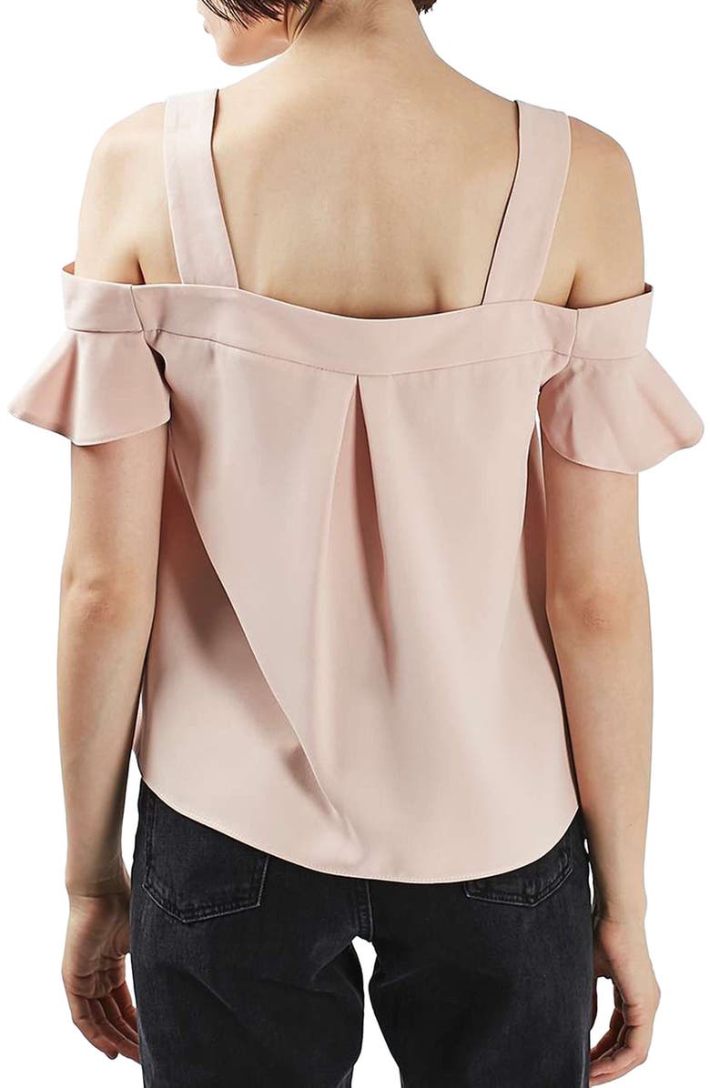 Topshop 'Polly' Ruffle Bardot Top, Alternate, color, Blush