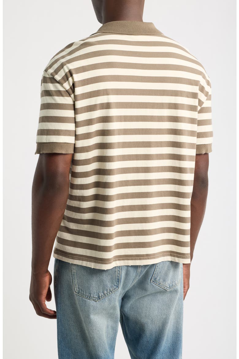Stripe Distressed Crop Cotton Polo, Alternate, color, BROWN STRIPE