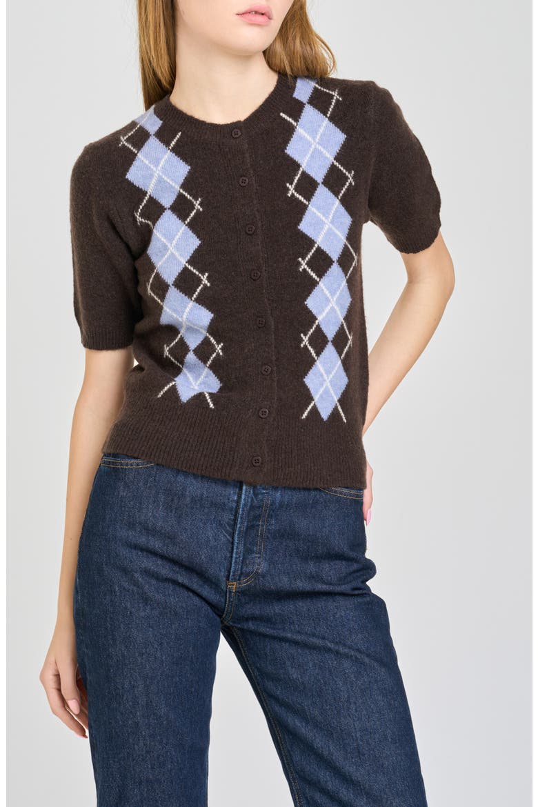 Esther Short Sleeve Cardigan, Main, color, BROWN / BLUE