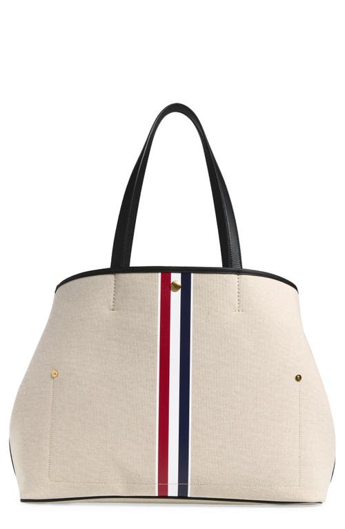 Thom Browne Stripe Cotton Canvas Tote In Neutral