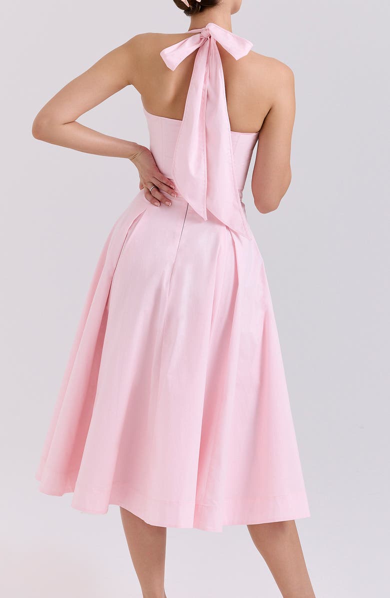 HOUSE OF CB Allena Halter Stretch Cotton Midi Sundress, Alternate, color, Icy Pink