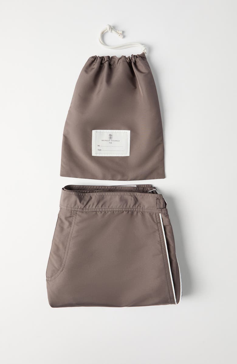 Brunello Cucinelli Nylon swim shorts, Alternate, color, Hazelnut