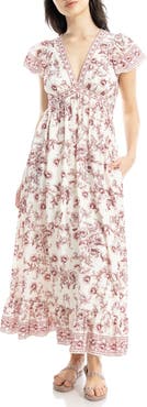 MAX STUDIO Floral Flutter Sleeve Maxi Dress