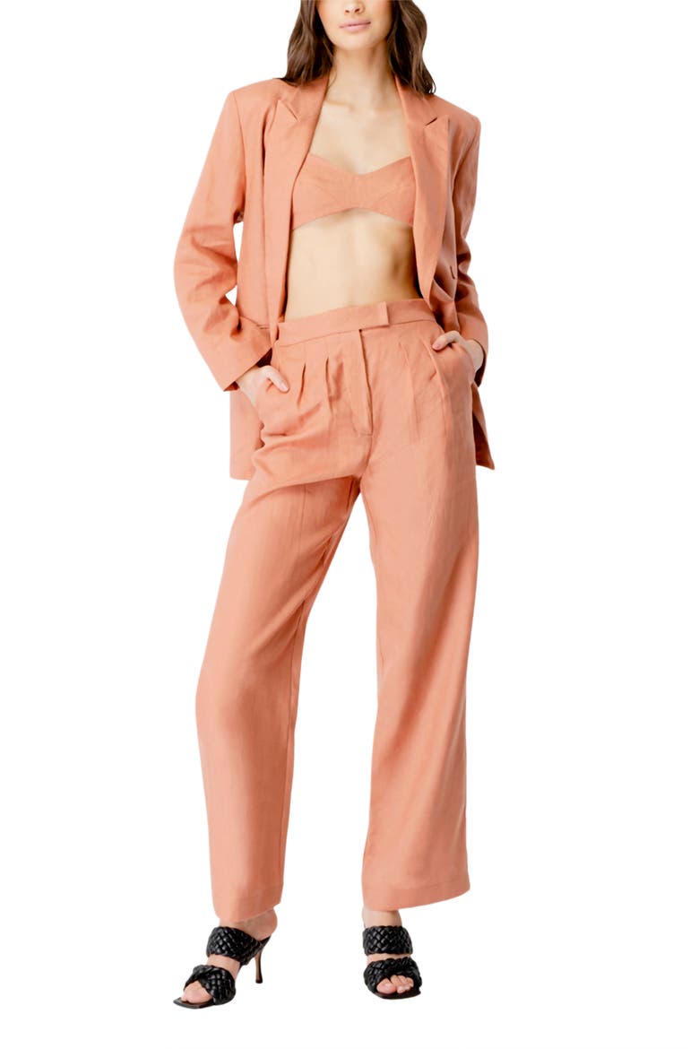 Oversize Double-Breasted Linen Blazer, Alternate, color, TERRACOTTA