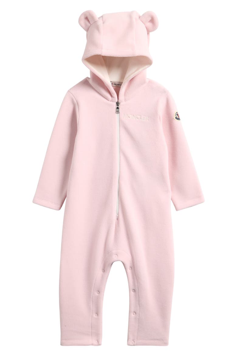 Fleece Hooded Zip Romper, Main, color, PINK
