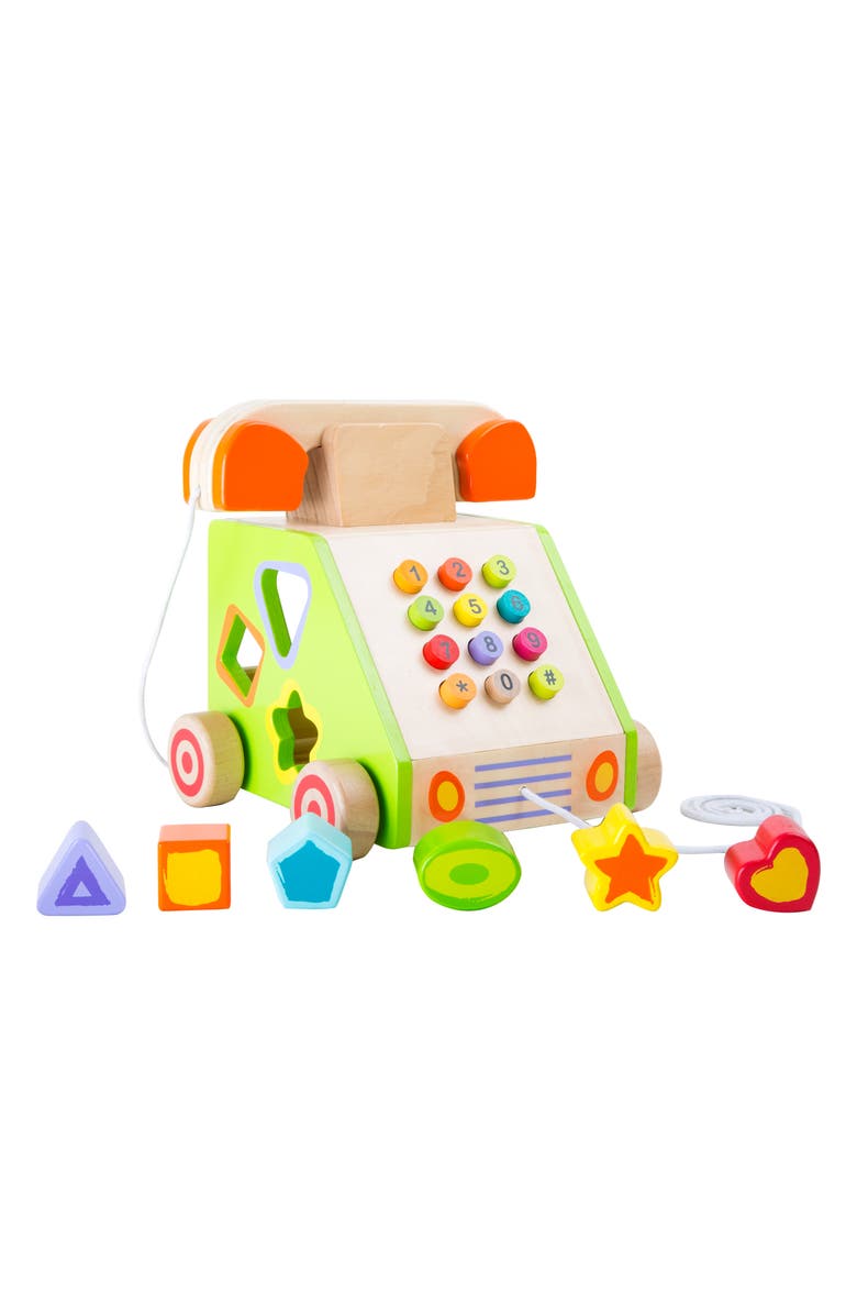 SMALL FOOT Wood Telephone Shape Sorter Pull Along Toy, Main, color, 