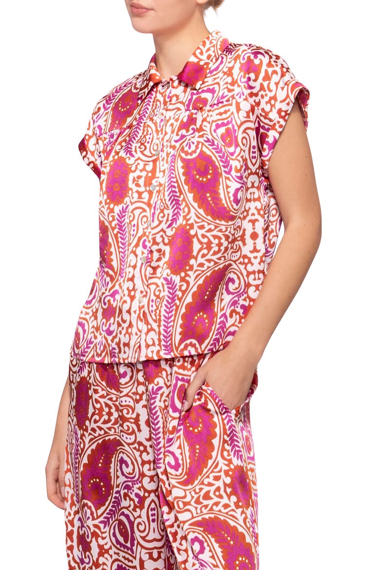 Satin Button-Up Shirt, Alternate, color, IVORY RED PAISLEY