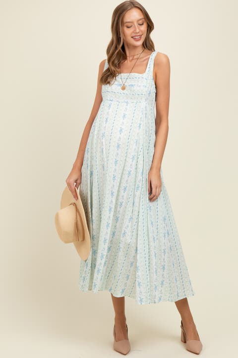 Cotton Floral Square Neck Sleeveless Maxi Dress