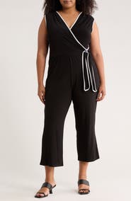TASH AND SOPHIE Contrast Sleeveless Wrap Crop Jumpsuit