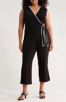 TASH AND SOPHIE Contrast Sleeveless Wrap Crop Jumpsuit