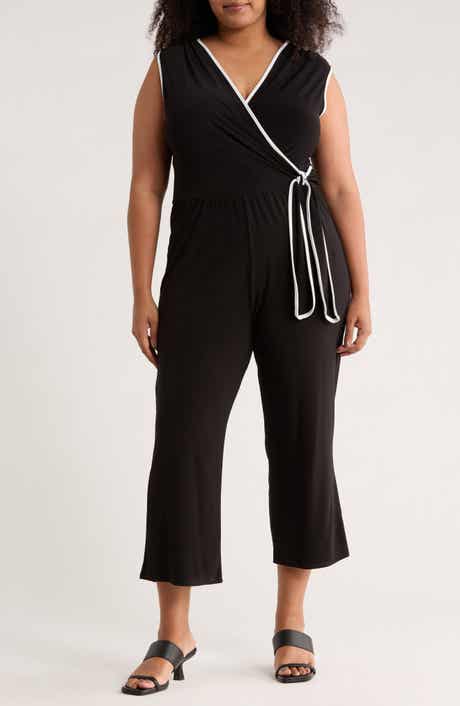 TASH AND SOPHIE Contrast Sleeveless Wrap Crop Jumpsuit