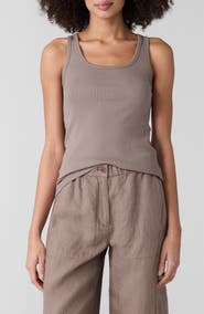 Eileen Fisher Slim Fit Scoop Neck Stretch Cotton Tank