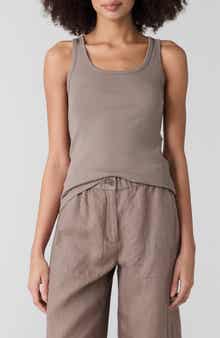 Eileen Fisher Slim Fit Scoop Neck Stretch Cotton Tank
