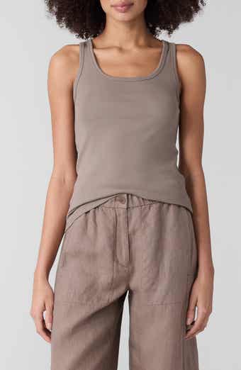 Eileen Fisher Slim Fit Scoop Neck Stretch Cotton Tank
