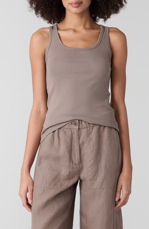 Eileen Fisher Slim Fit Scoop Neck Stretch Cotton Tank In Cocoa
