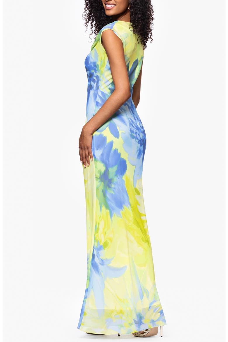 Abstract Floral Cowl Neck Chiffon Gown, Alternate, color, CITRINE