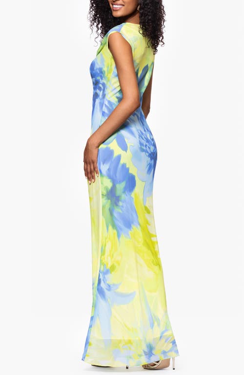 Betsy & Adam Women's Printed Cowlneck Sleeveless Gown In Citrine