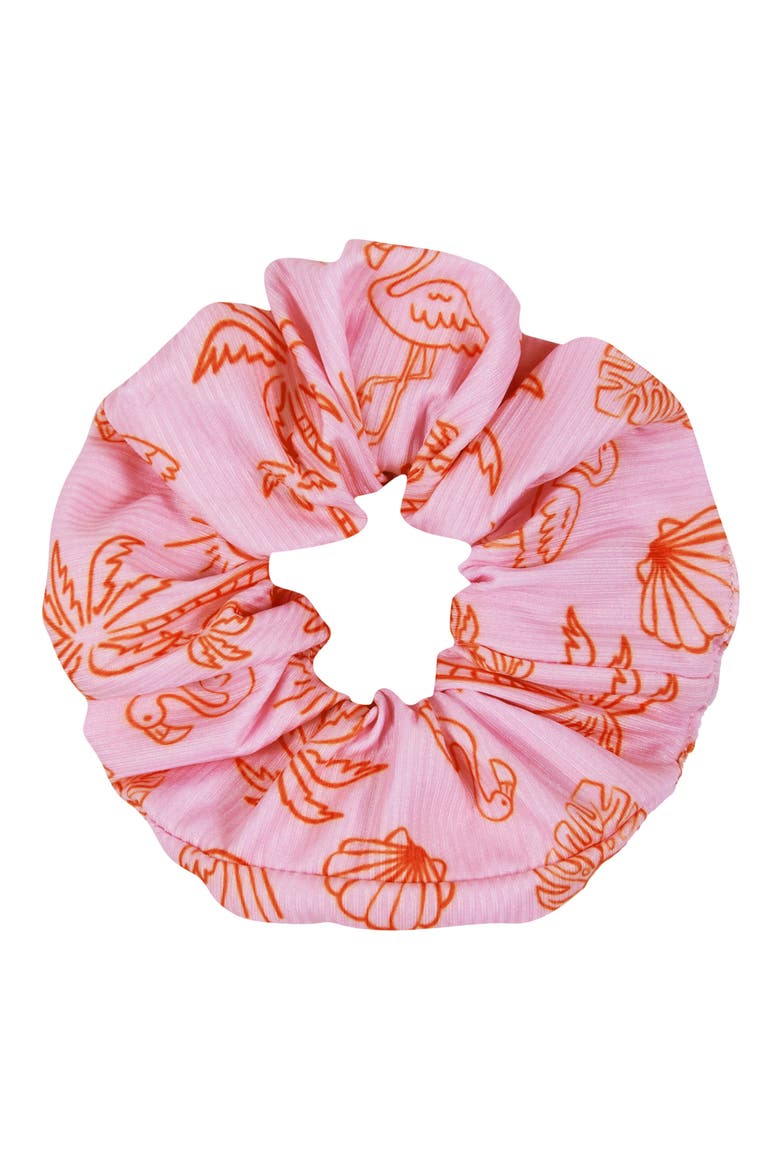 Kids' Long Sleeve One-Piece Rashguard Swimsuit & Scrunchie Set, Alternate, color, PINK BEACH