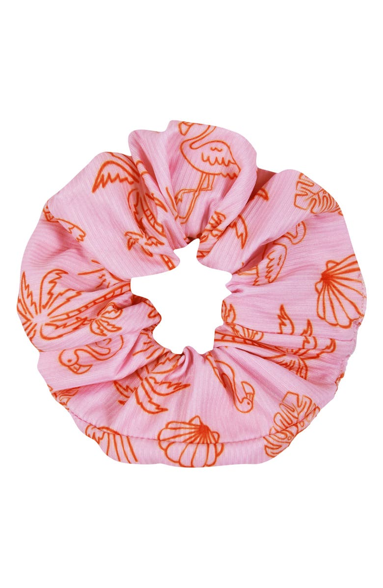 Andy & Evan Kids' Long Sleeve One-Piece Rashguard Swimsuit & Scrunchie Set, Alternate, color, Pink Beach