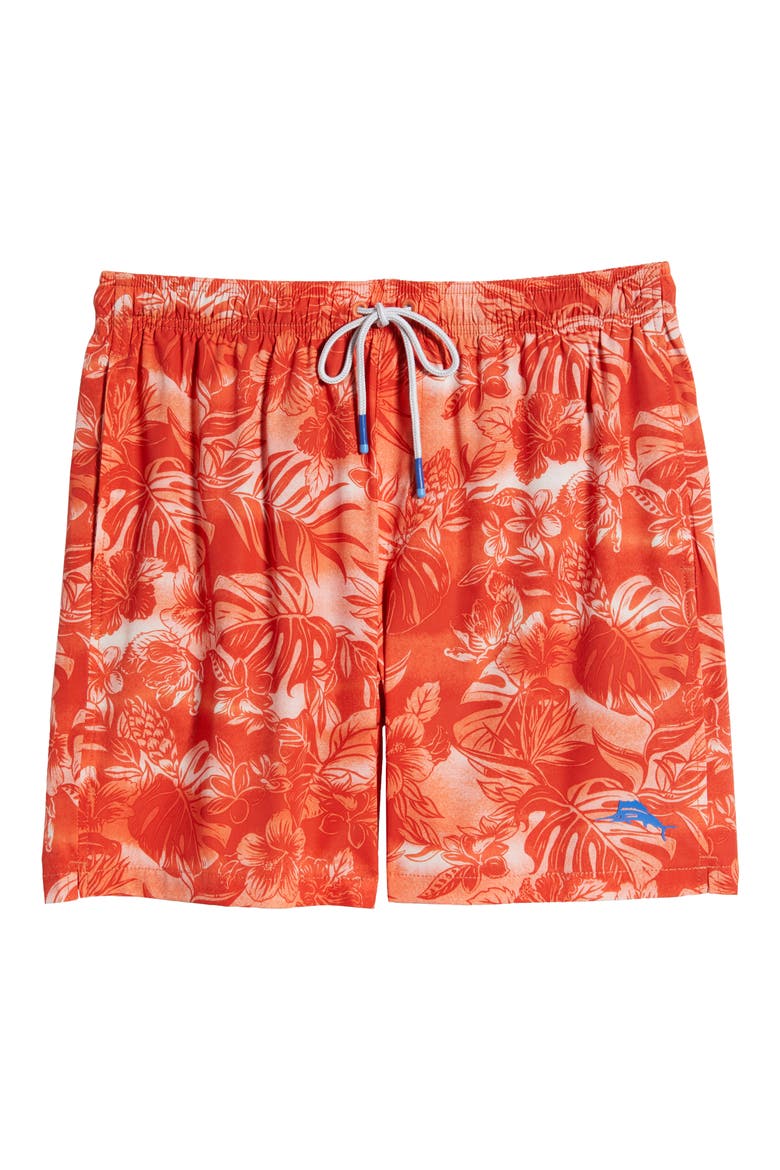 Naples Ocean Escape Floral Performance Swim Trunks, Alternate, color, ORANGE CANDY