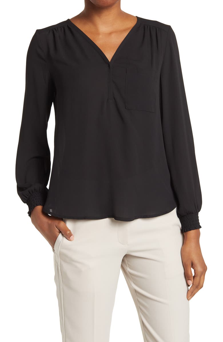 Pleione Smocked Cuff Long Sleeve Blouse, Main, color, 