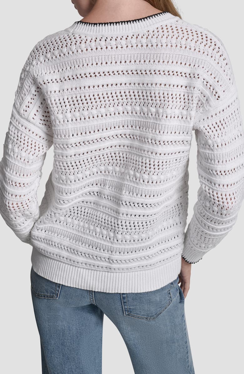 DKNY Jeans Cotton Pointelle Sweater, Alternate, color, White/ Black