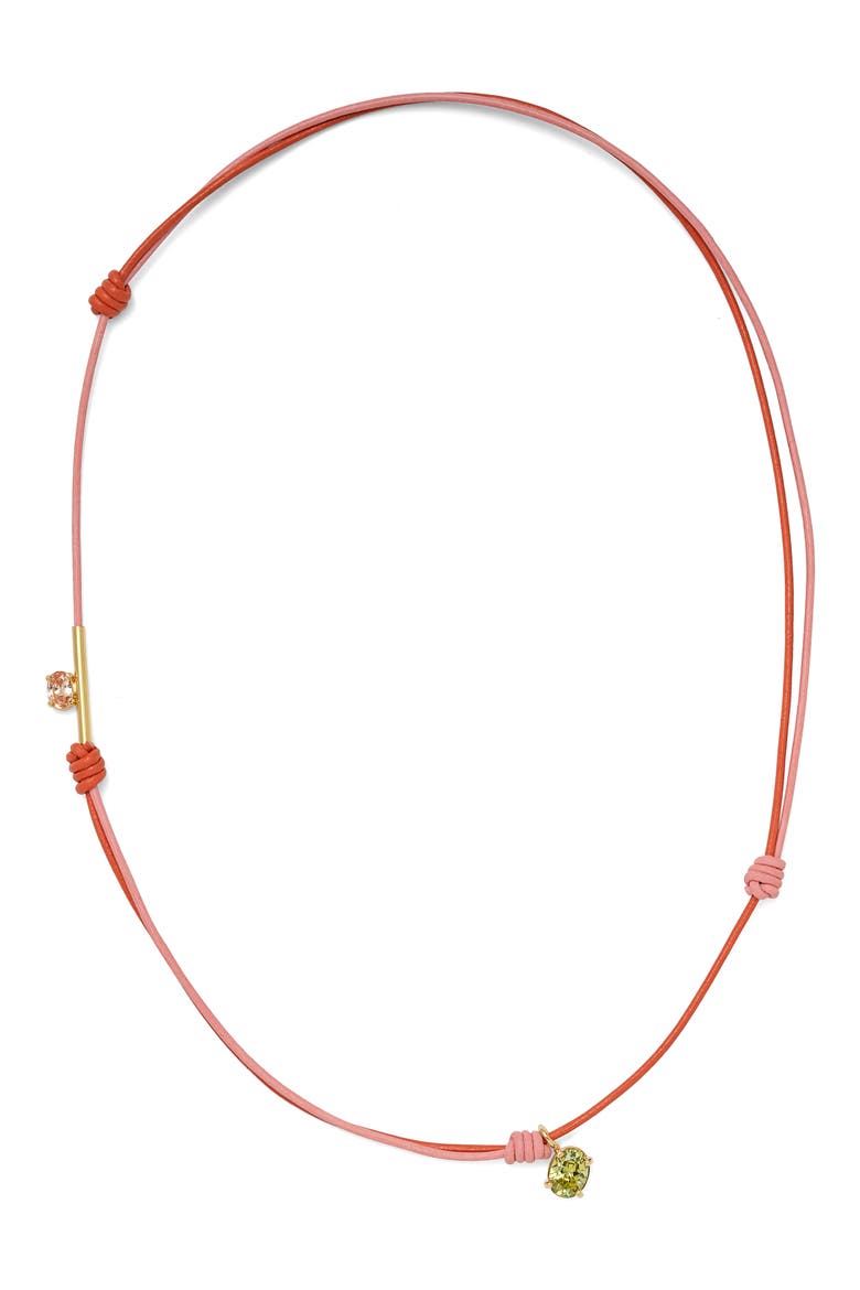 Crystal Knot Cubic Zirconia Necklace, Main, color, GOLD/ PINK/ MULTI